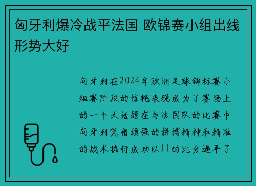 匈牙利爆冷战平法国 欧锦赛小组出线形势大好