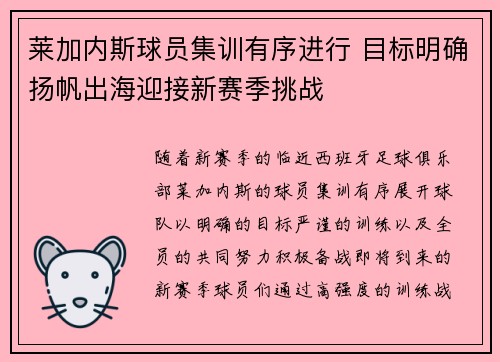 莱加内斯球员集训有序进行 目标明确扬帆出海迎接新赛季挑战